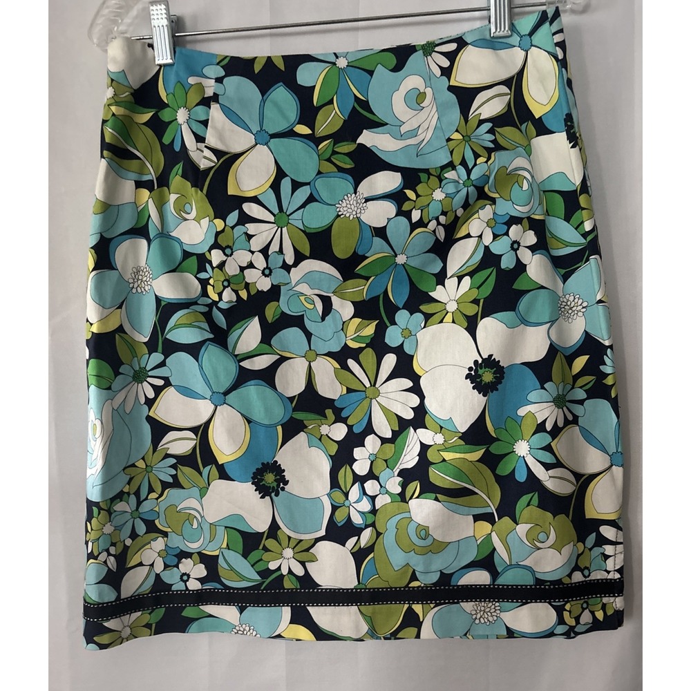Vintage 90s Y2K Dress Barn Blue/green Floral Mini Pencil Skirt Size 8 Summer